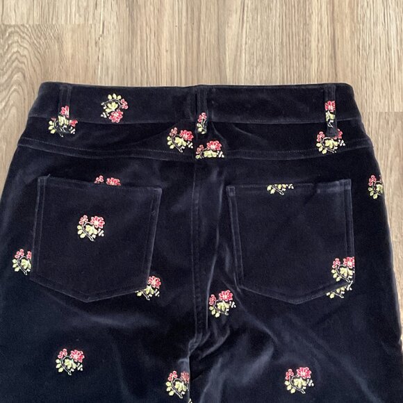 Ply The Waters Guideboat Co Blue Velvet Velour Pants Embroidered Floral Size 26 - Picture 6 of 8